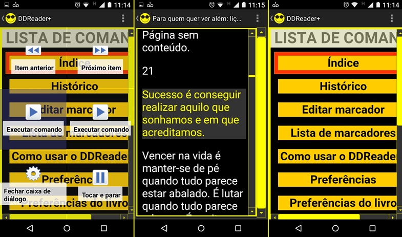 Imagens do aplicativo funcionando em um smartphone Android